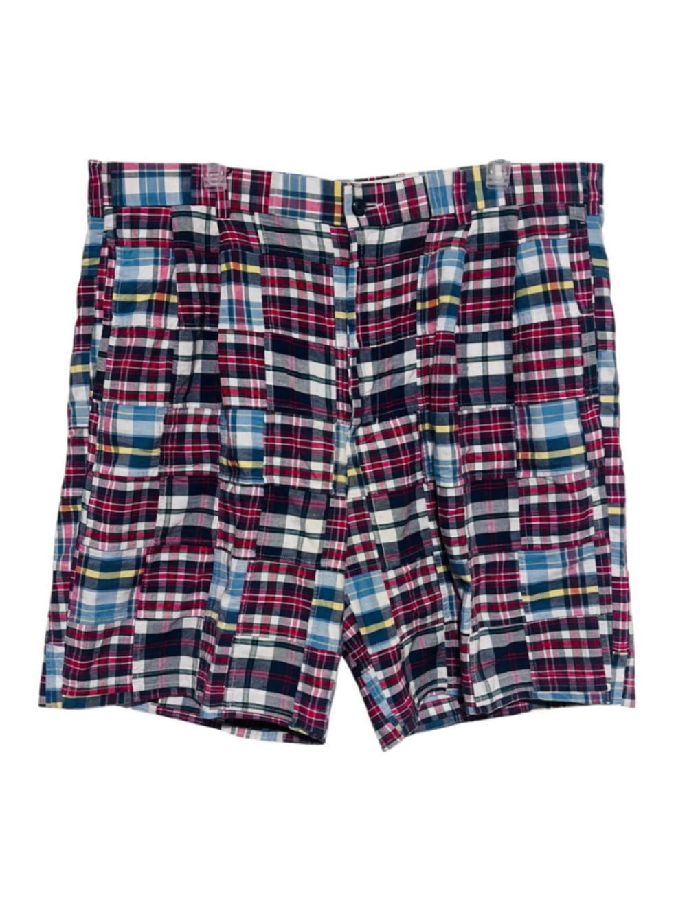 Jos A Bank Madras Plaid Patchwork Shorts Men's 38 Blue Red Cotton